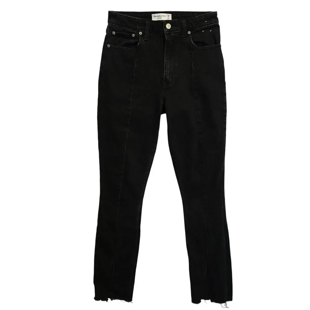 Abercrombie & Fitch Curve Love Jeans Womens 2R Black Skinny High Rise Split Hem